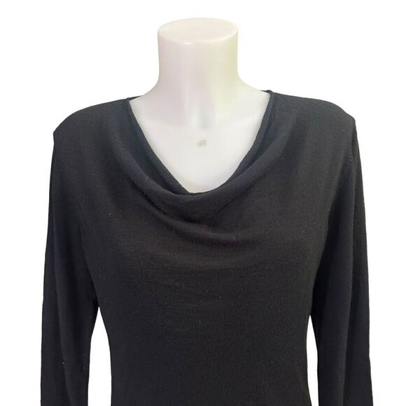 Fortè Cashmere Black Drape Neck Cashmere Sweater size Large Lightweight - Picture 2 of 6